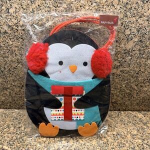 Papyrus Penguin Christmas Gift Tote Bag Medium Felt Red Earmuffs Present
